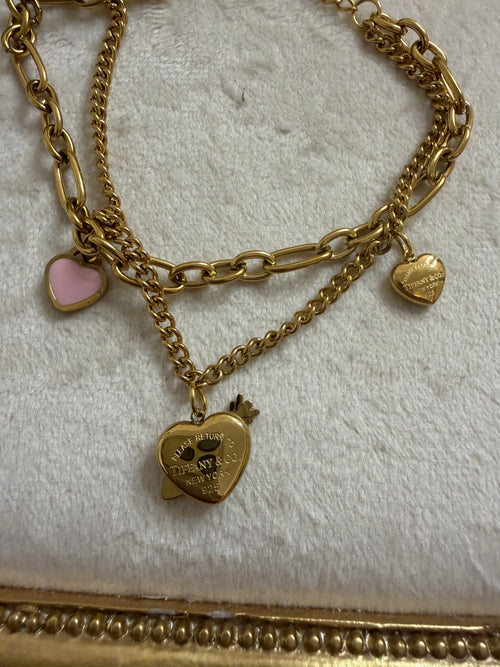 3 charm gold double bracelet