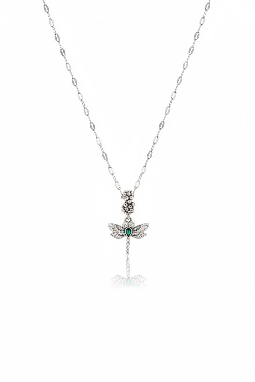 Stainless steel necklace with a dragonfly pendant- silver