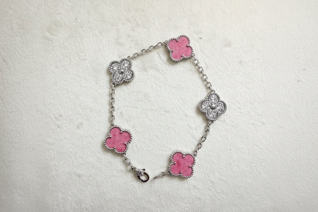 Pink and silver clover bracelet