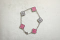 Pink and silver clover bracelet