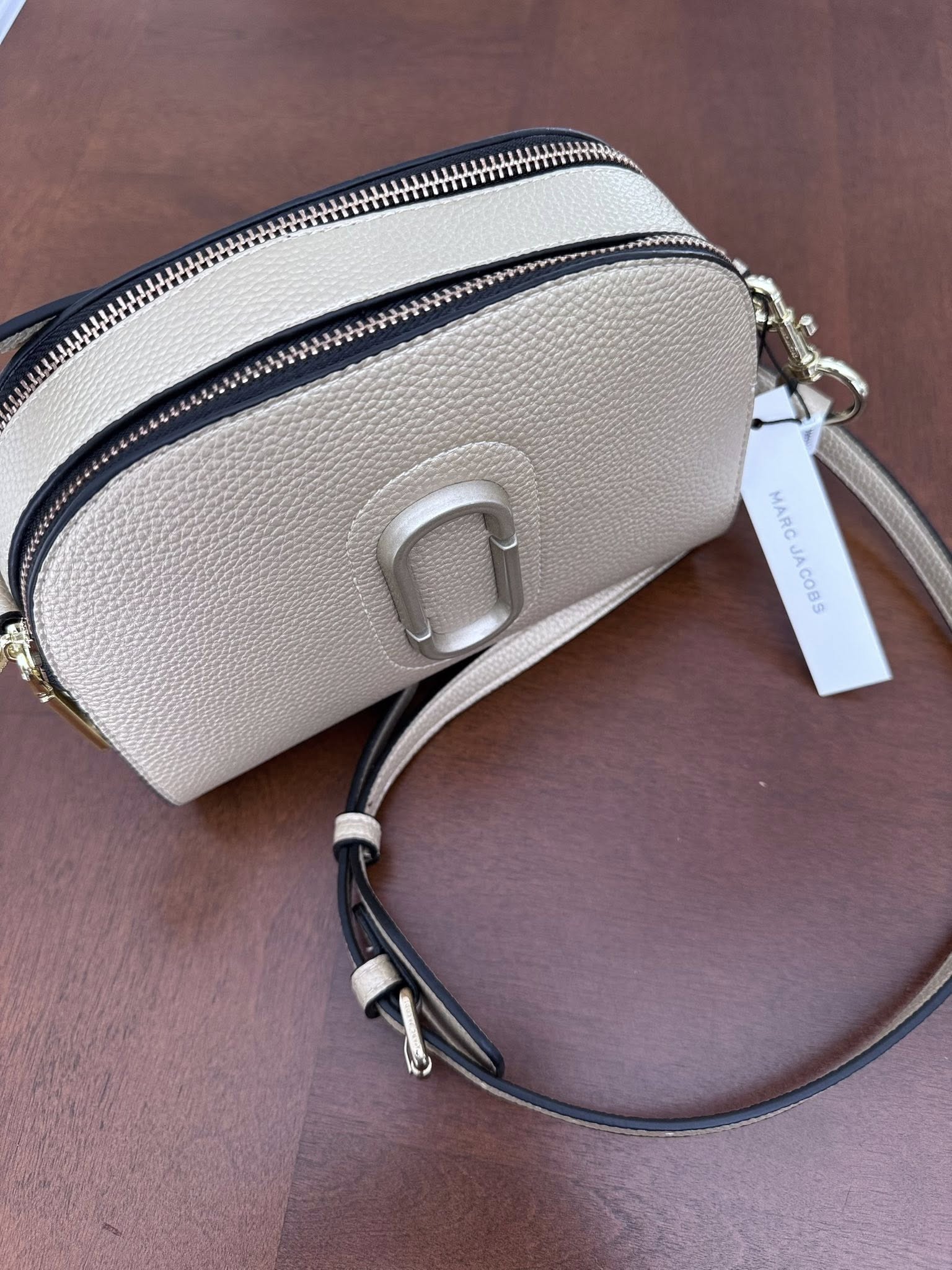 Beige metallic crossbody purse