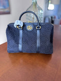 Denim black speedy/crossbody with leather trim/strap