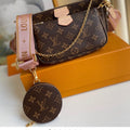 3 pc set multi pochette brown- pink crossbody strap