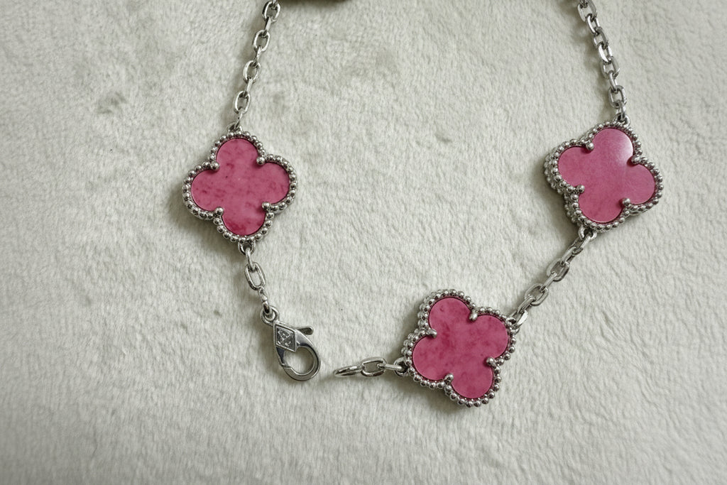 Pink and silver clover bracelet