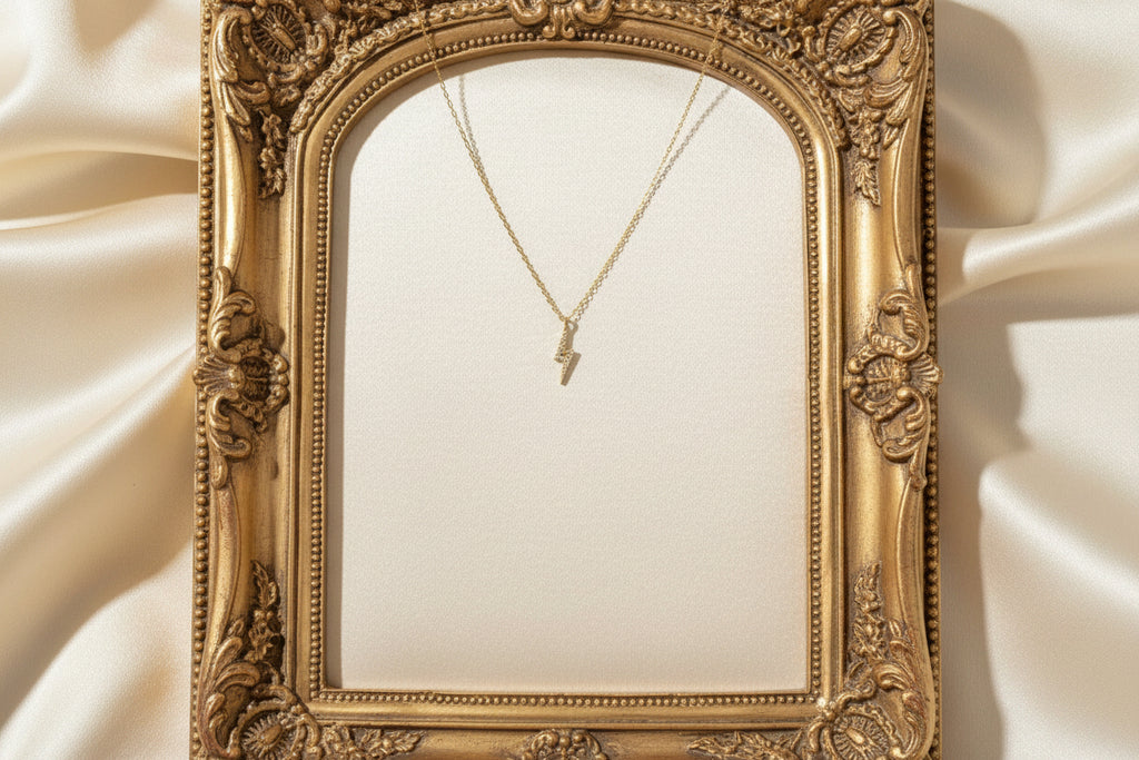 S925 Gold necklace with a small lightning bolt pave crystal