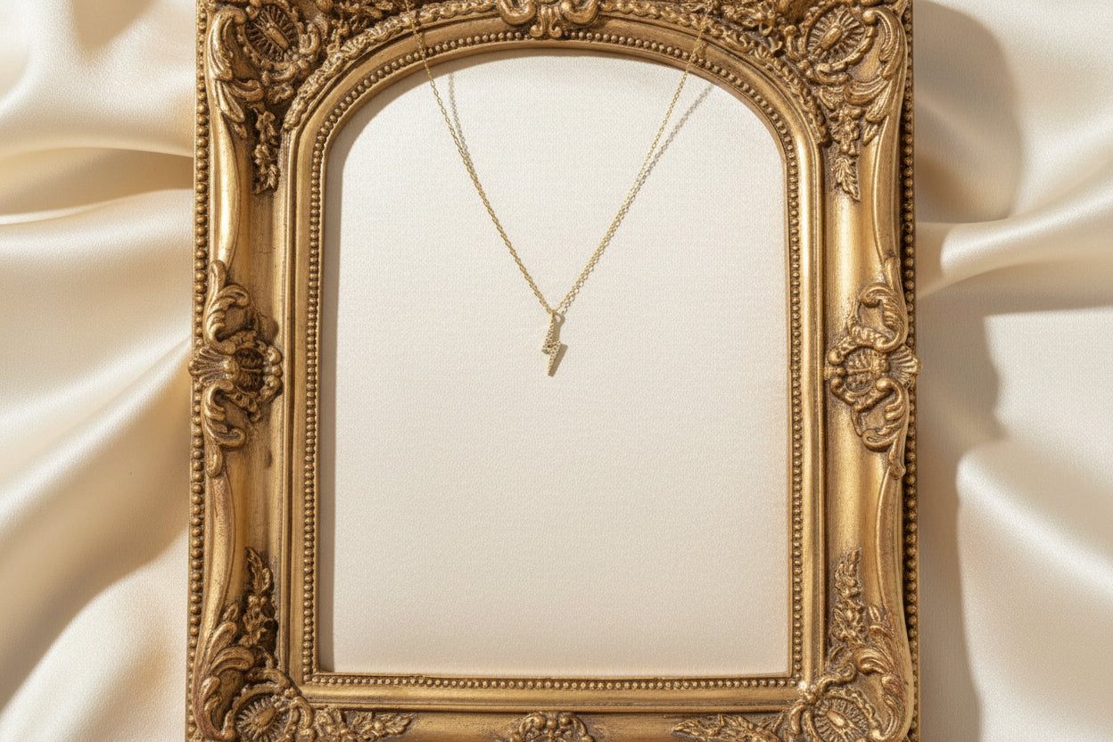 S925 Gold necklace with a small lightning bolt pave crystal