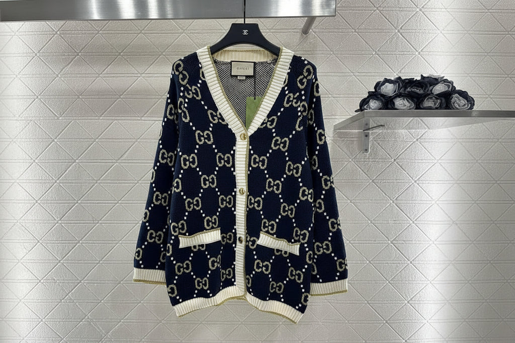 Black, gold and yellow cardigan sweater