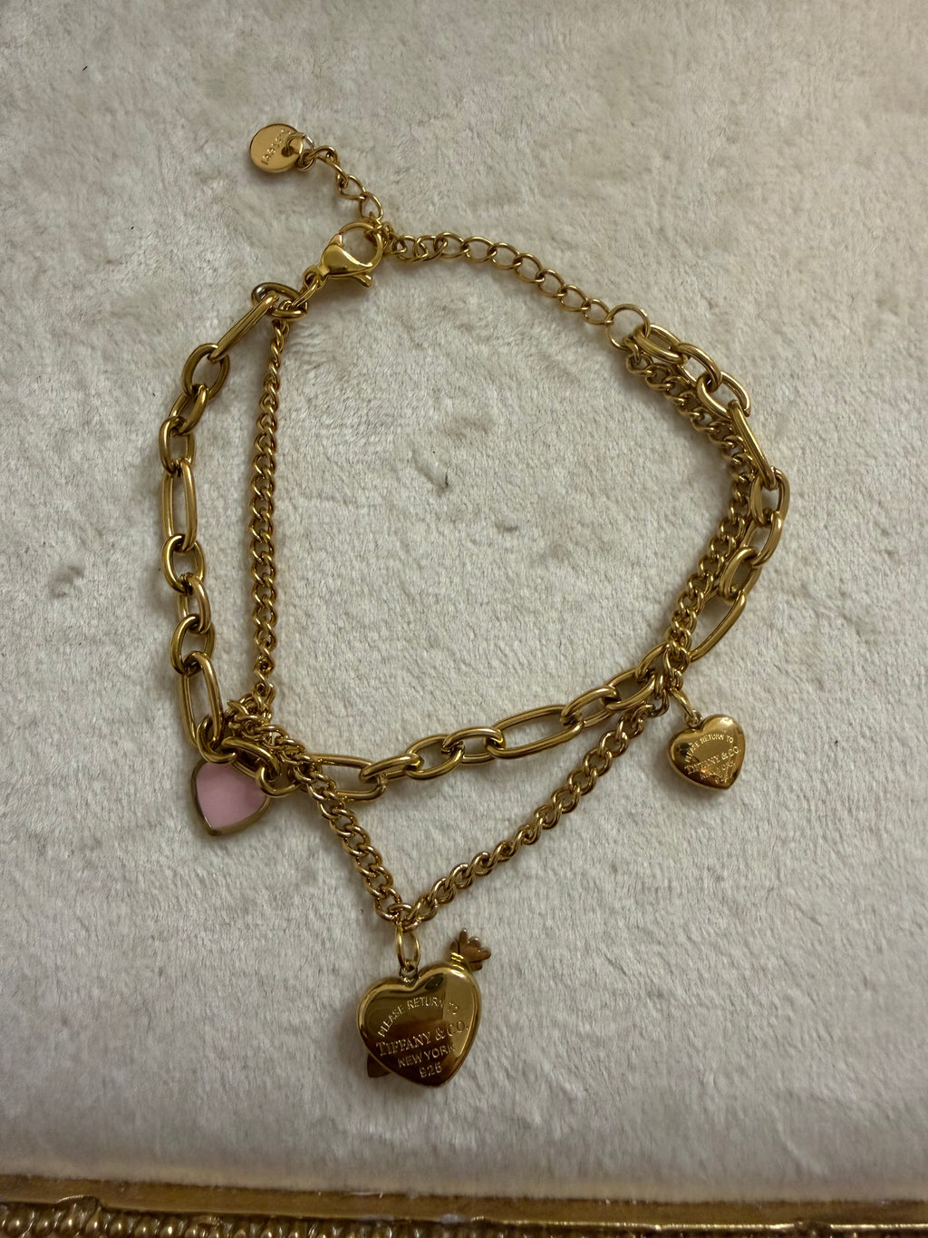 3 charm gold double bracelet