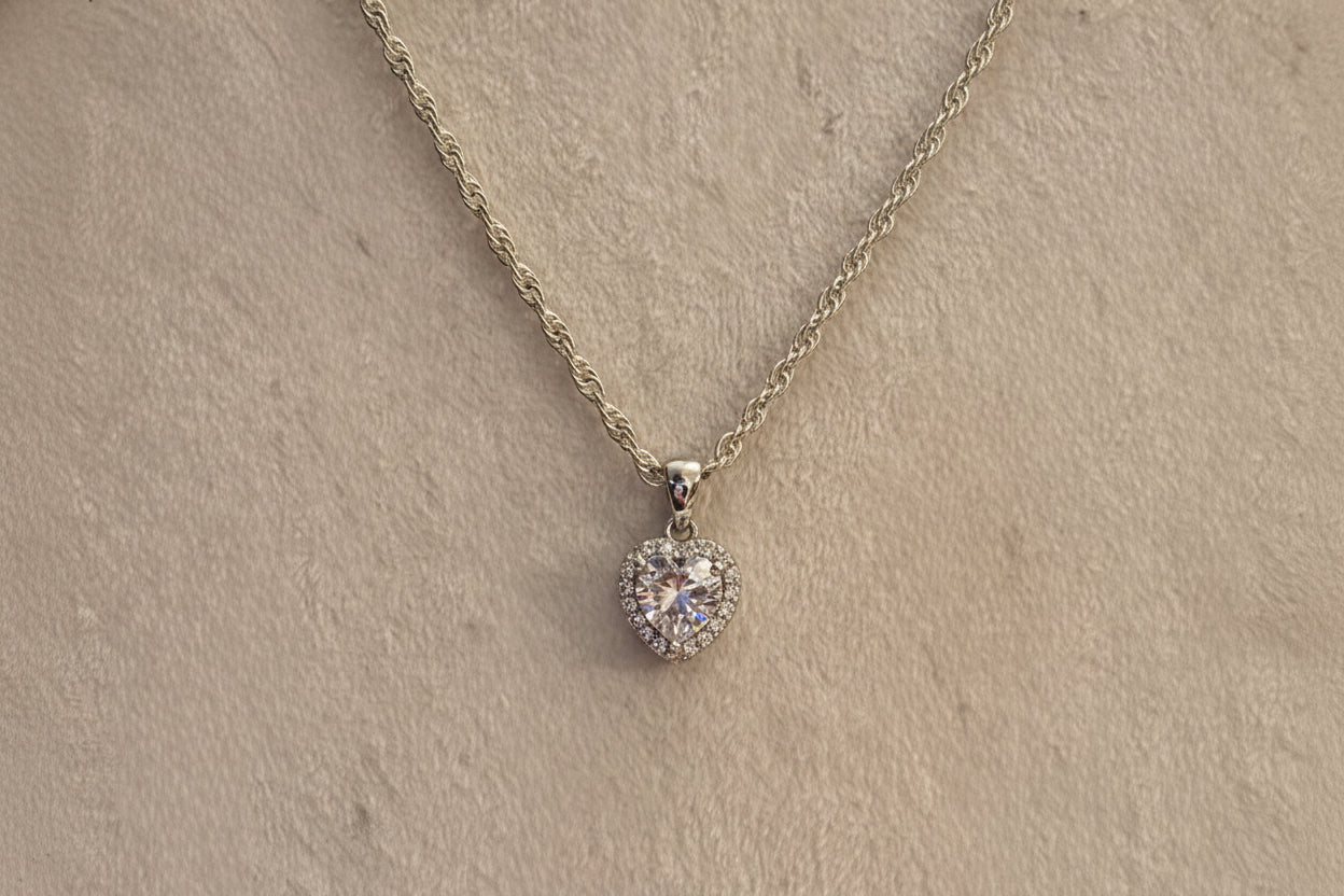 Heart-shaped cz pendant on a 925 sterling silver chain