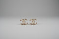 earrings on a white surface with a pink jewelry box in the background.