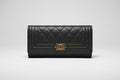 Black Quilted Wallet/Vintage Gold Hardware