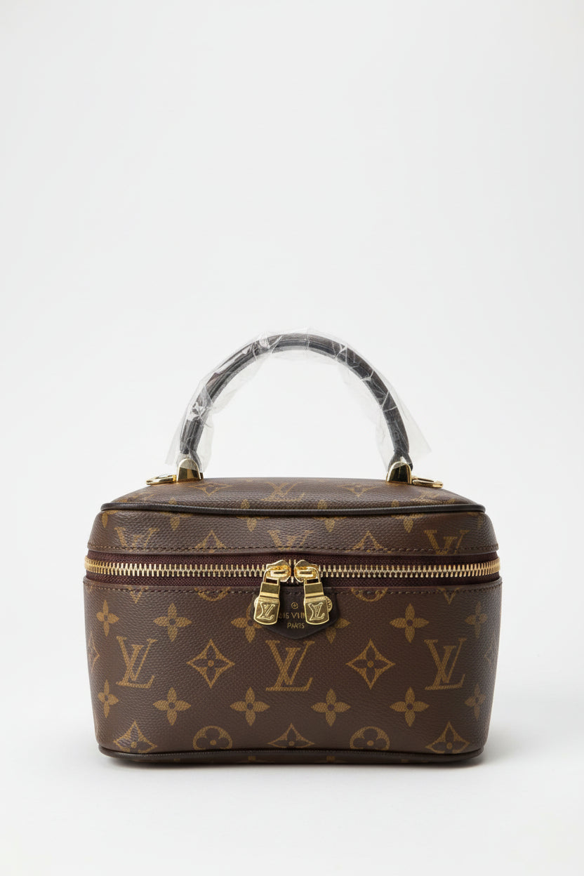 Brown Cosmetic Purse with Strap