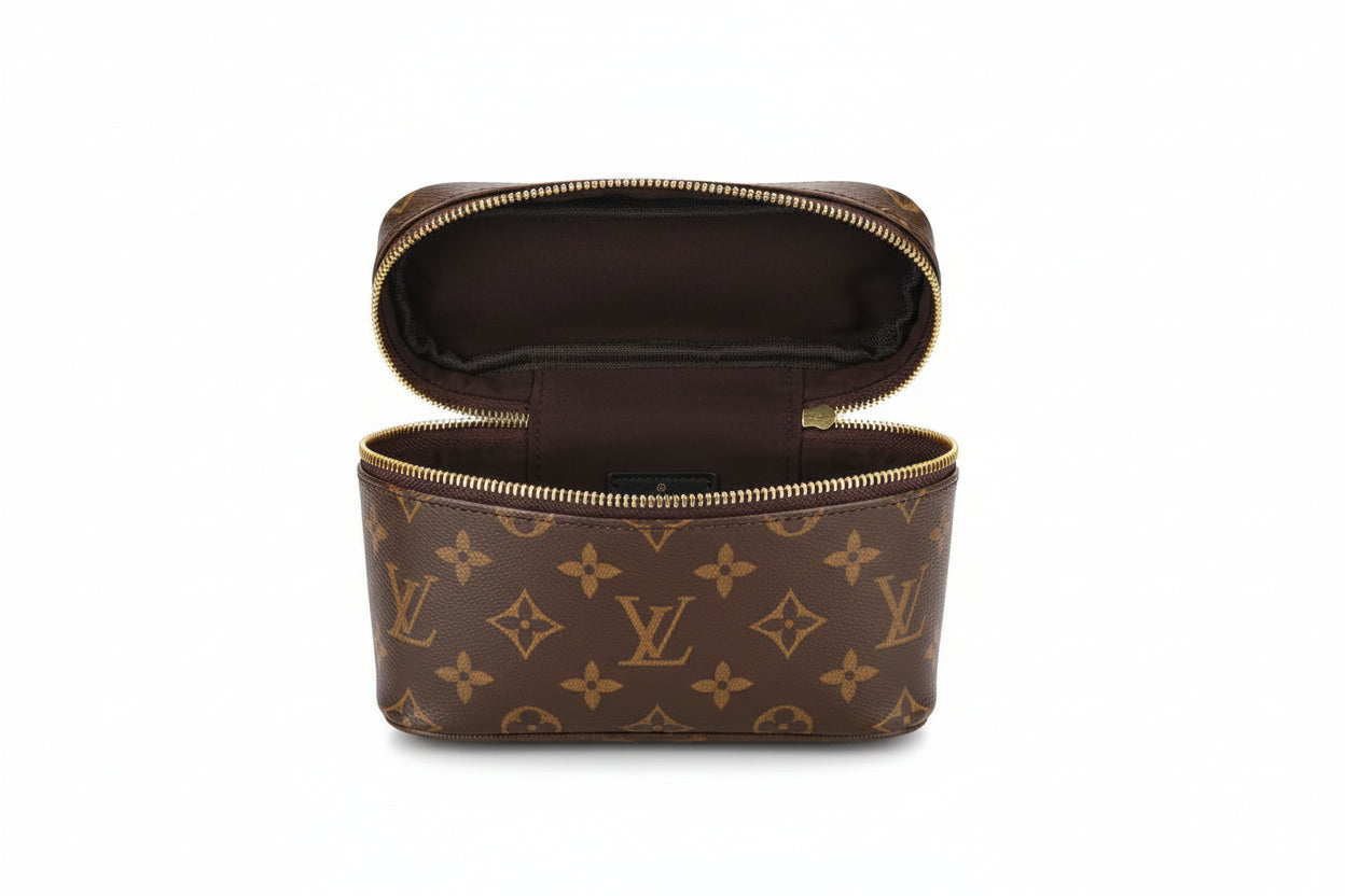 Brown Cosmetic Purse with Strap