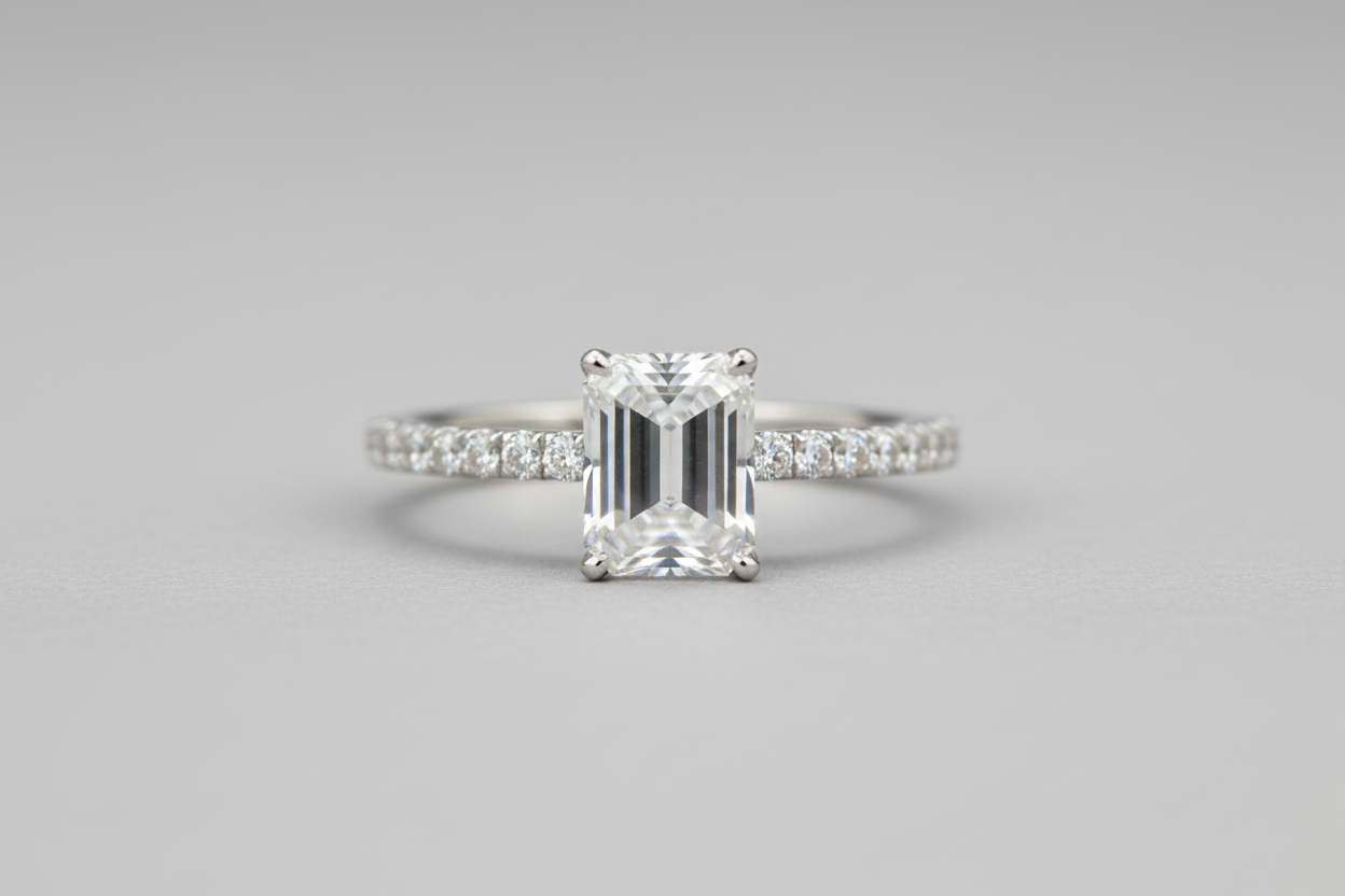 925 SS Moissanite Emerald Cut with gemstones 