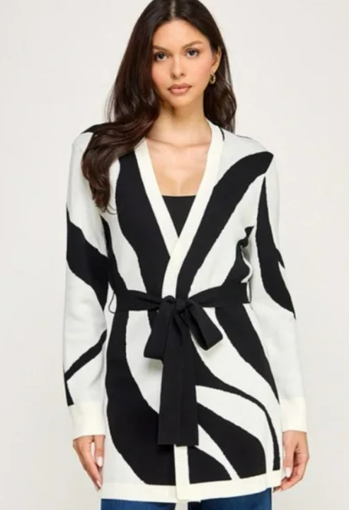 Black and White Women's Cardigan Sweater