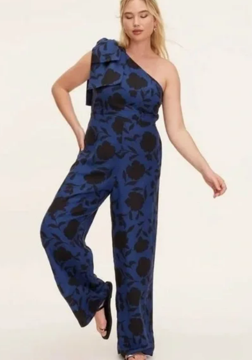 Kate Spade Blue and Black One-Shoulder Jumpsuit