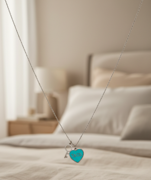 Stainless steel heart/key silver necklace